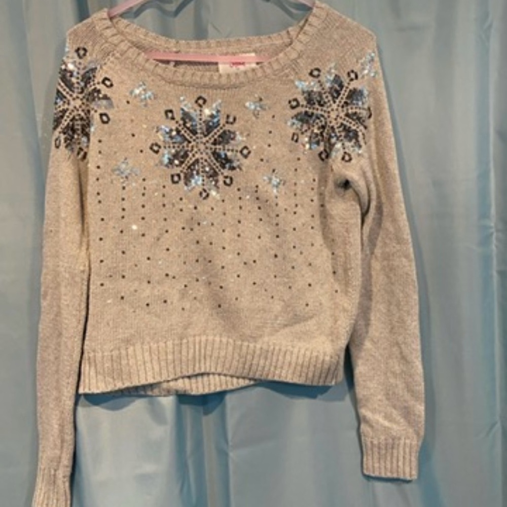 Justice Gray Sweater with Snowflake Embellishments